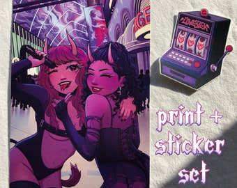 Las Vegas girls print and sticker set - demon girls, pin up - journalling, scrapbooking