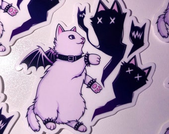 Transparent cat with ghosts sticker - punk cat spirits