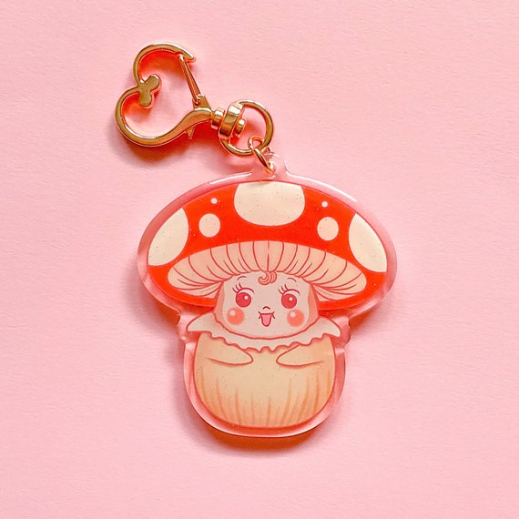 Mushroom Kewpie Keychain/ Cottagecore / Mushroom Charm/ Etsy