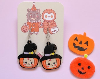 Star the witch earrings, acrylic, halloween, kewpie, babydoll, gift, kawaii, kewpie doll, witchy, pumpkin