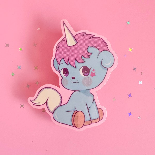 Unico sticker, pastel, kawaii, stationery, 80s, retro, cartoon, blue, waterproof, gift, unicorn, kitschy