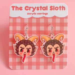 Baby Krampus acrylic earrings, holiday, kitsch, kawaii, german, folklore, krampus nacht, dangle earrings, gift for her, gift for him