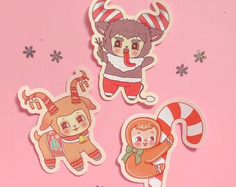 Holiday stickers, yule, Krampus, sloths, gift, stationary, kawaii, vintage inspired, kitsch, yuletide