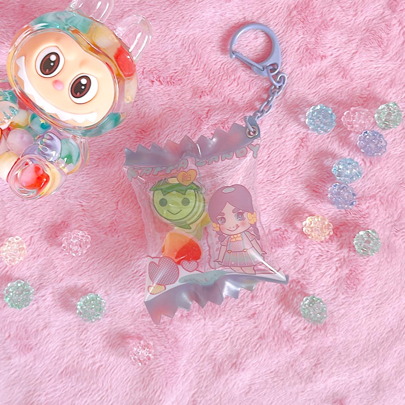 Kappa girl candy keychain, pastel, yokai, valentines day, shaker keychain, kawaii, gift, purse, aesthetic, sweets, retro, pink