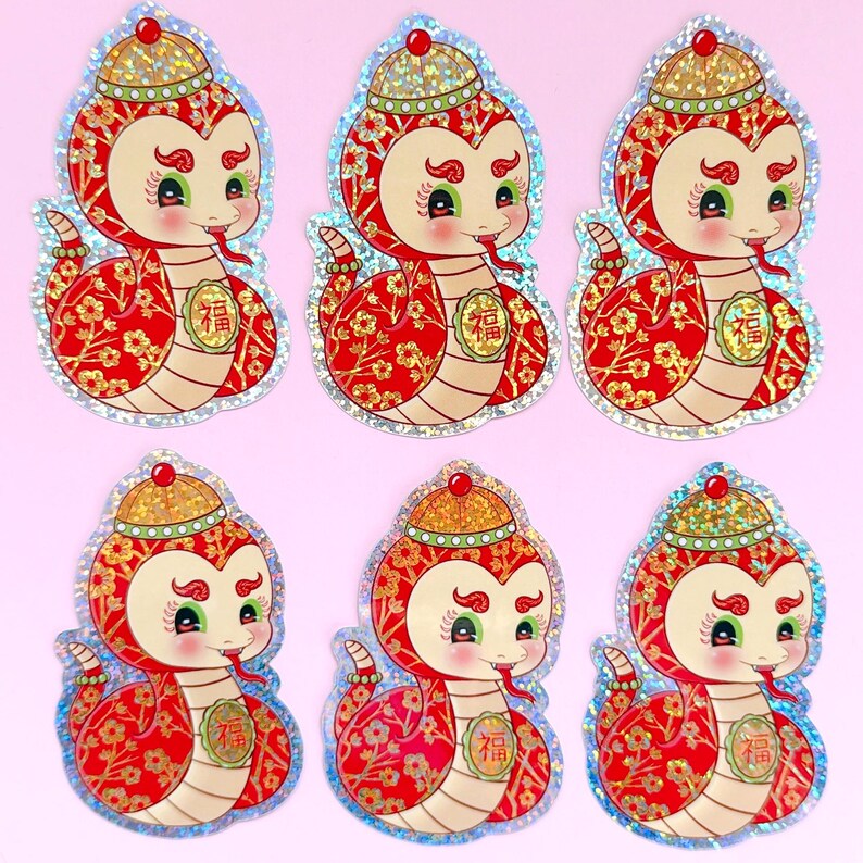 Year of the Snake Sticker, Kitsch, Kawaii, Chinese New Year, Sparkly ...