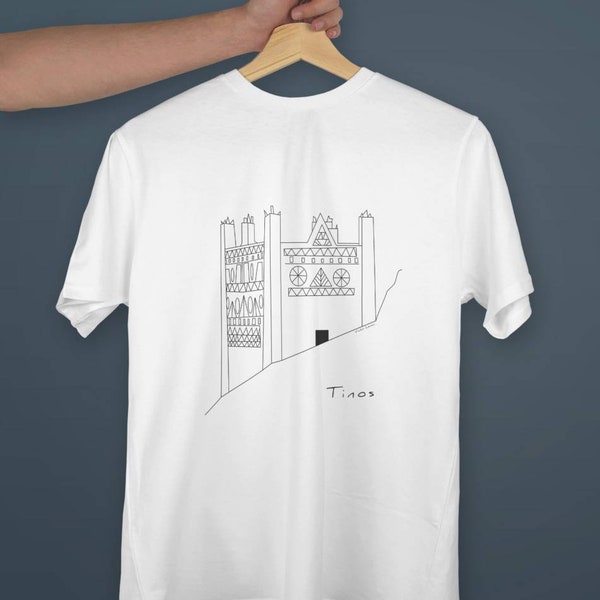 T-Shirt weißer Taubenschlag Tinos Kykladen Griechenland - περιστεριώνας Τήνου - original gift souvenir of Greece - Illustration by Victor Leman