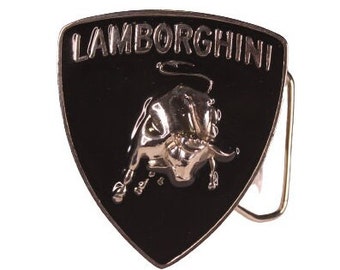 Lamborghini Logo Belt Buckle Black Enamel Silver Tone Vintage