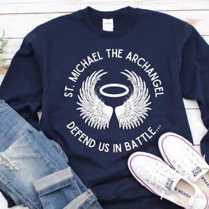 St Michael the Archangel sweatshirt, Defend us in battle sweatshirt, Catholic sweatshirt, saint sweatshirt, Unisex Sweatshirt