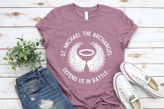 St Michael the Archangel, defend us in battle, Catholic T-shirt, saint tee, Angel t-shirt, spiritual warfare tee, St Michael prayer tee