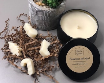 Frankincense and Myrrh Soy Wax Candle | Spicy Incense Fragrance | Long Lasting Winter Scent | Candle with a Lid | Holiday or Christmas Gift