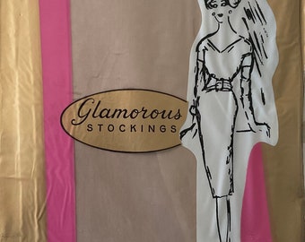 Vintage 1960s Glamorous Stockings. Deadstock. Seamless mesh 15 dernier nylon. Size 9 or 10. Various colours. RARE.