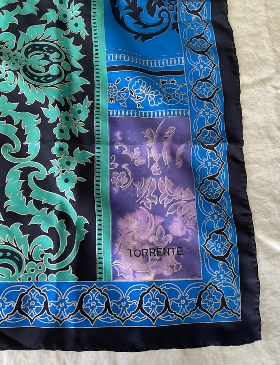 Vintage Torrente Paris 100% silk square scarf. Blue, … - Gem