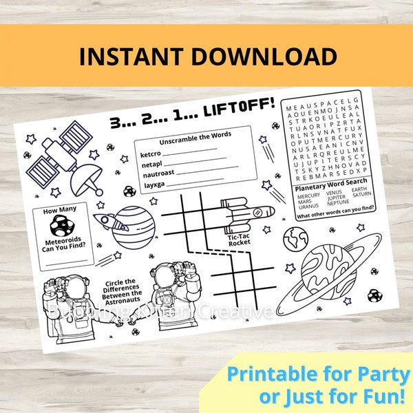 Kids Outer Space Placemat Printable for Parties or Activity Time | Instant Digital PDF Download