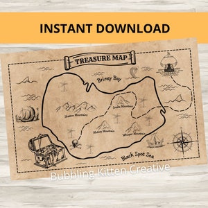 Piraten Schatzkarte Party Tischset | Druckbare Piraten Gastgeschenke | Sofortiger digitaler PDF-Download