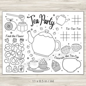 Kids Tea Party Activity & Coloring Sheet | Tea Party Printable Party Decoration