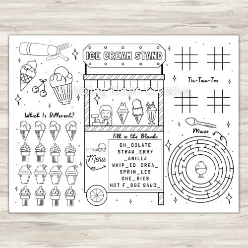 Ice Cream Party Placemat Activity Sheet Ice Cream Party - Etsy