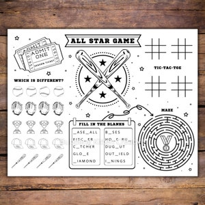 Kids Baseball Party Activity Sheet | Baseball Printable Party Favor | Instant Download