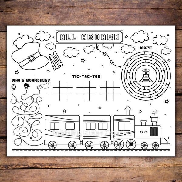 Kids Train Activity & Coloring Sheet | Train Printable Party Favor