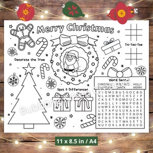 Kids Christmas Placemat Activity & Coloring Sheet | Printable Christmas Party Favor