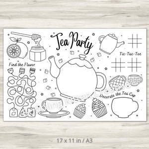 Kids Tea Party Activity & Coloring Sheet | Tea Party Printable Party ...