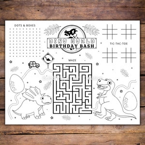 Dinosaur Party Activity Sheet | Kids Dinosaur Birthday Printable Placemat
