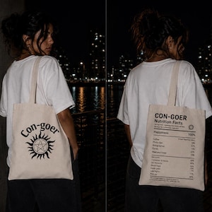 Convention Tote Bag | Con-Goer Nutrition Facts Canvas Bag | Fandom Fan Merch | Cosplay Planner Carry-All | Reusable Eco Bag