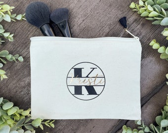 Personalized Custom Monogram Canvas Make Up Bag Cosmetic Travel Toiletry Pouch