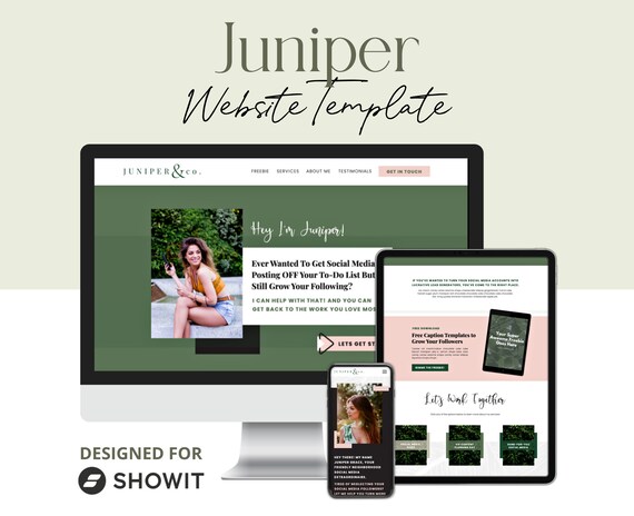 Website Template for Service Providers + Coaches, ShowIt Website Template, Juniper One Page Website, Simple Drag and Drop Website Design