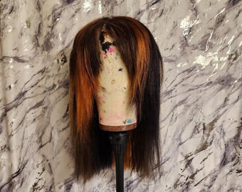 Calico Human Hair Scene Queen Wig 180% Density 20 Inches Long Lace Front Y2K