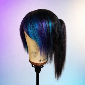 Blue Purple Black Human Hair Scene Wig, 24 Inch 13x6 Lace Front