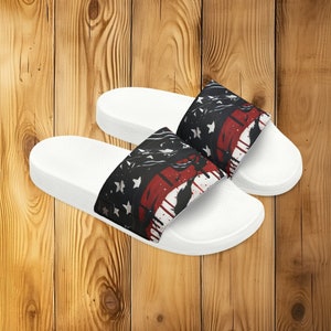Paint Splatter American Flag Slides - Patriotic Women&#39;s Footwear