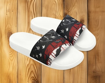 Claquettes drapeau américain avec éclaboussures de peinture - Chaussures patriotiques pour femme