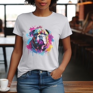 Maglietta Bulldog inglese con schizzi al neon: maglietta grafica in stile anni &#39;80