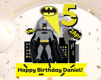 Compleanno Boy Cake Topper, Batman cake topper, 12 pezzi gratuiti Cupcake Toppers, Personalizzazione gratuita, File digitale, Stampabile