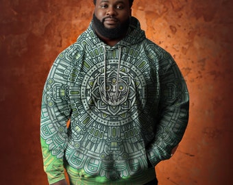 Mayan Pattern Green fade Hoodie