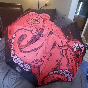 Red octopus umbrella, black and red, high-quality and durable