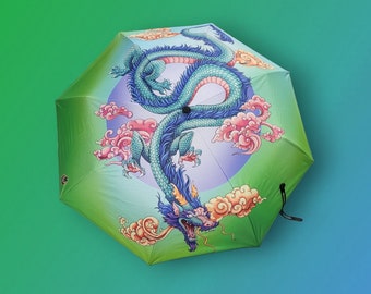 Chinese Dragon Umbrella Green and Purples