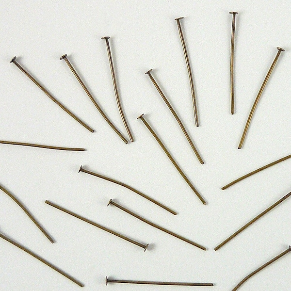 Antiqued Brass Head Pins 1 1/4 Inch 19 Gauge 20 Pieces Destash Ear Wires