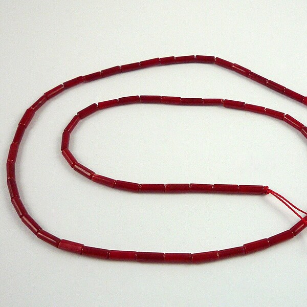 16-Inch Genuine Coral Bead Strand 2x6mm Thin Red Coral Tube Beads Small Genuine Red Bamboo Coral Beads Destash Coral