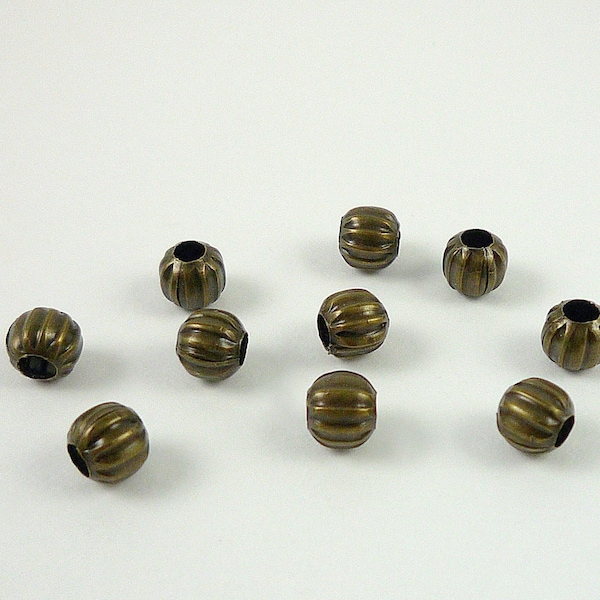 6mm Antiqued Brass Bead Antique Brass Ribbed Round Spacer Bead Corrugated Antiqued Brass Accent Beads 10 Brass Beads Destash Beads