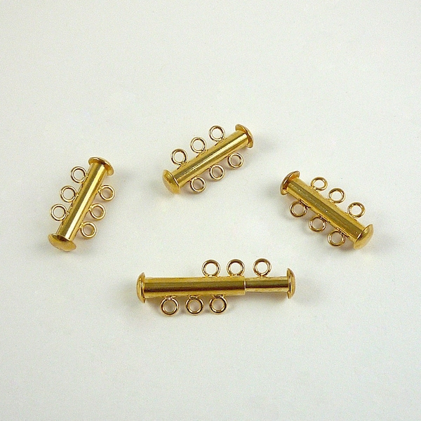 Three-Strand Gold Clasps Gold Slide Tube Clasps 4 Sets Gold Triple Strand Slide 21x6mm Clasps Destash Findings