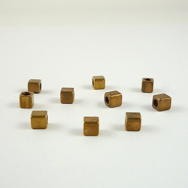 3mm Brass Cube Beads Small Brass Spacer Accent Beads 10 Brass Beads Destash Beads