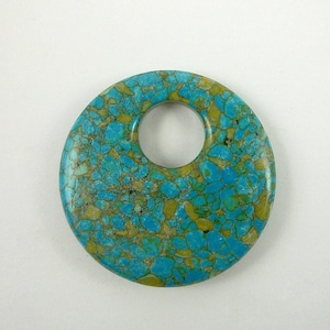 40mm Mosaic Turquoise Go-Go Pendant Large Round Blue Gold Gemstone Focal Donut Pendant Destash Pendant