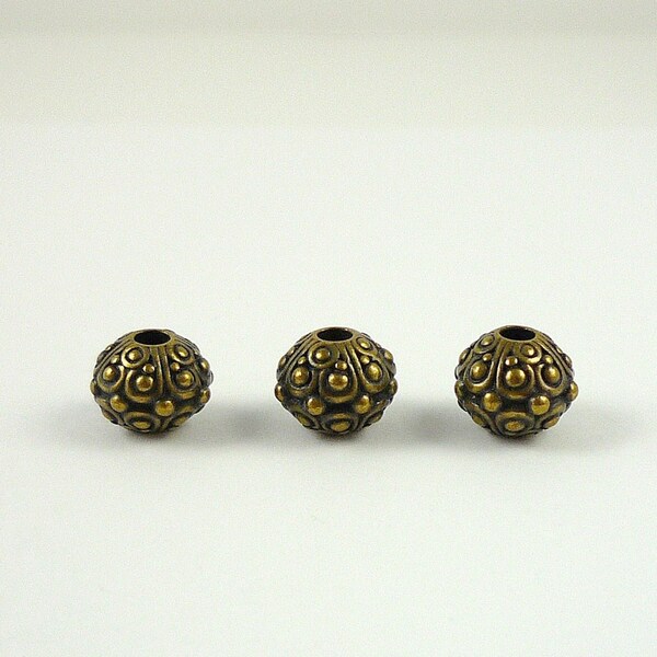 10mm TierraCast Antiqued Brass Oasis Beads Large Hole Antique Brass Ornate Rondelle Beads 3 Pieces Destash Beads