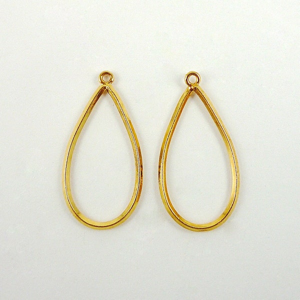 2 Bright Gold Teardrop Pendants 25x13mm Gold Plated Brass Open Teardrop Focal DIY Earring Drops  Destash Pendants