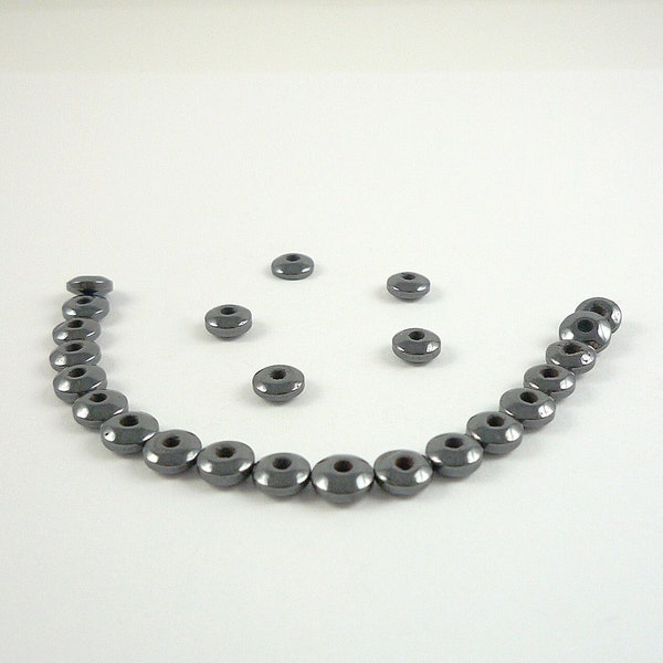 5mm Magnetic Hematite Gemstones Shiny Dark Gray Hematite Saucer-Shaped Beads 24 Magnetic Hematite Rondelle Beads Destash Hematite