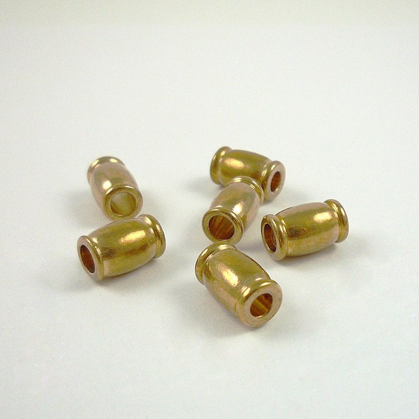 Brass Barrel Spacer Beads 6x10mm Large Hole Brass Tube Beads 6 Brass Accent Beads Destash Beads