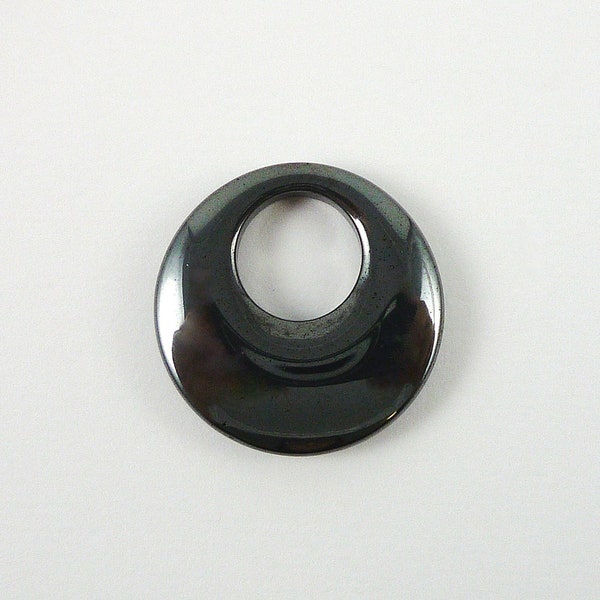 24mm Hematite Go-Go Donut Gemstone Pendant Small Dark Gray Hematite Gemstone Focal Destash Pendant