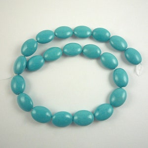 Turquoise Gemstone Beads 17x12mm Blue Turquoise Magnesite Smooth Oval Beads 15.5&quot; Strand Turquoise Beads Destash Beads