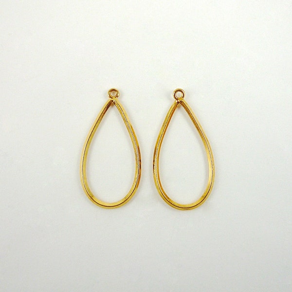 2 Bright Gold Teardrop Pendants 25x13mm Gold Plated Brass Open Teardrop Focal DIY Earring Drops  Destash Pendants